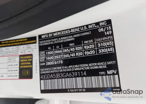 2016 Mercedes-Benz Gle 350 from USA, damaged, VIN 4JGDA5JB3GA639114